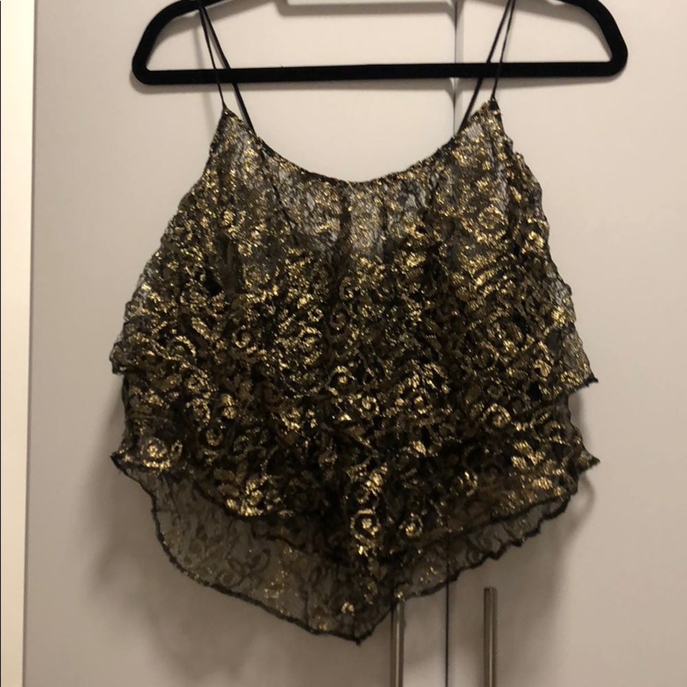Layered gold + black lace top
